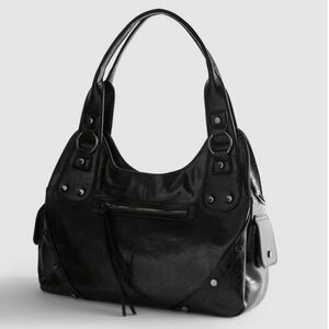 Primark Black Distressed Faux Leather Slouchy Shoulder Tote – Brand New